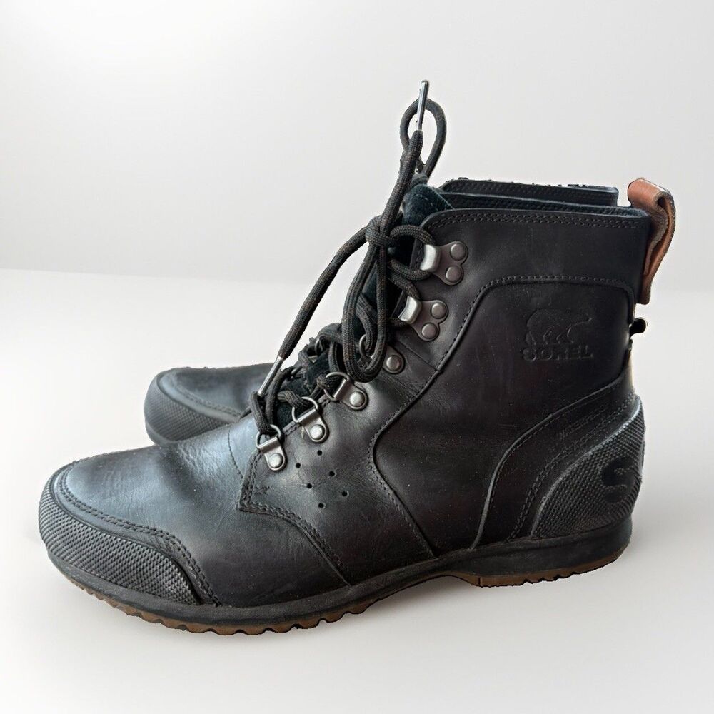 Sorel Ankeny Mid Mens Hiking Boots Black Leather Waterproof Hiker Size 9.5